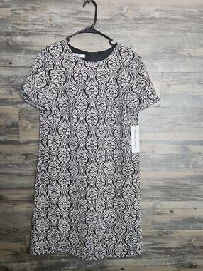 Maggy London Black and White Damask Mini Shift Dress